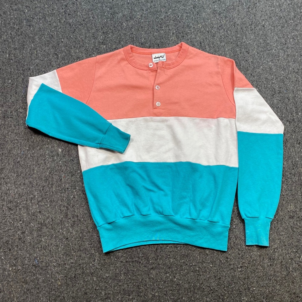 Laps Henley Sweatshirt Sz S Mens Multi Colorblock Retro 80s 90s Made in USA